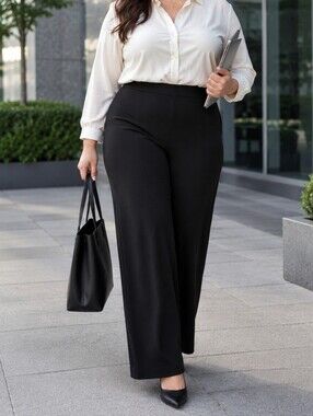 NWT Kaffe Curve Black Wide Leg Knit Pants Plus Size EU 50/52 Pull-On Stretch